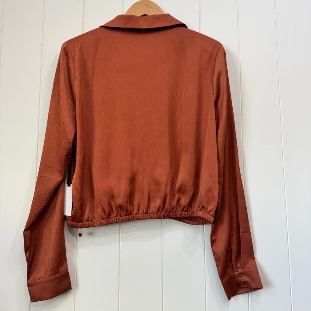 ASTR The Label Women's Calypso Long Sleeve Cropped Collared Blouse Top Large NWT - Picture 4 of 15